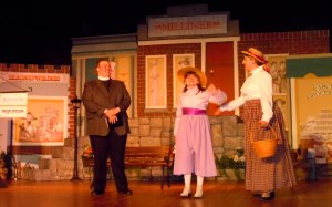 Main Set - Storefronts. Set and Prop Design by Cally Curtis for "Pollyanna," McCoy's Grand Theatre.