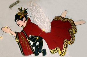 "Insook," Asian 3-D Angel Canopy piece. Acrylic on Masonite. Mixed-Media, 96" x 48." Cally Curtis, Artist. Sold.