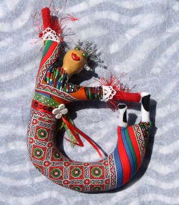 "Festiva." An original CallyWally Soft-Sculpture. Wall-Art. Mixed Media. Approx. 12" tall. Cally Curtis, Artist. For Sale.