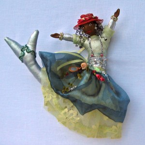 "Laserine, Caribbean Sea Goddess." An original CallyWally Soft-Sculpture. Wall-Art. Mixed Media. Approx. 12" tall. Cally Curtis, Artist. Sold.
