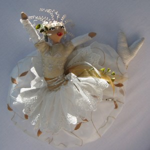 "Leukothea, Greek Goddess of the Sea." An original CallyWally Soft-Sculpture. Wall-Art. Mixed Media. Approx. 12" tall. Cally Curtis, Artist. Sold.