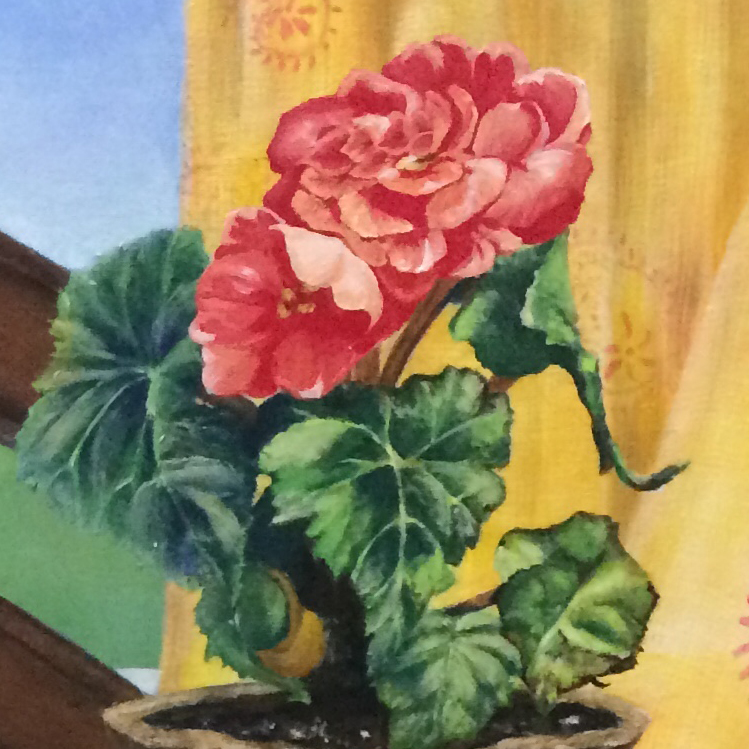 Painting Detail, "Mother's Coffee Service." Acrylic on Canvas. 24x36." Cally Curtis, Artist. For Sale.